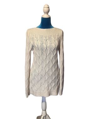 Loft Cream Cable Knit Boatneck Sweater - Women’s Small